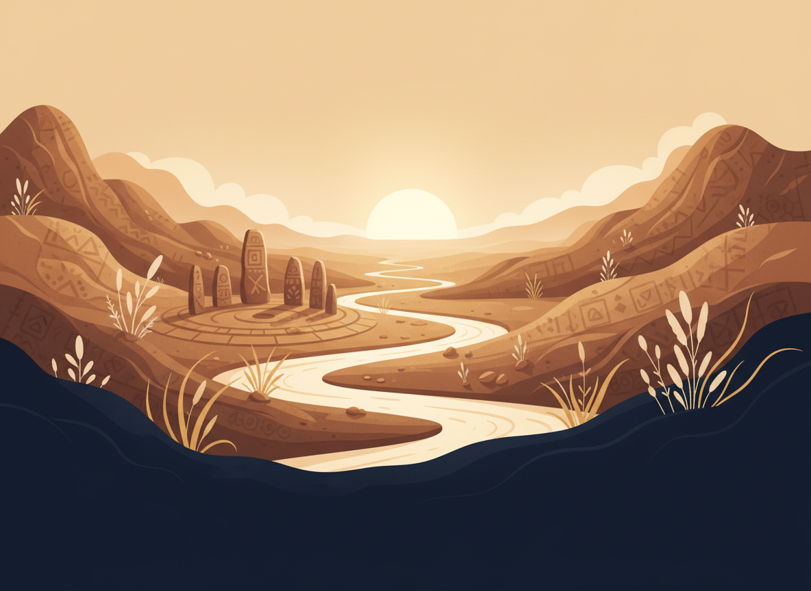 Professional feature image for the Native Strength book and companion app page: a culturally respectful, warm earth-toned scene inspired by healing, hope, resilience, community, and connection to nature. Use deep navy shadows, warm gold and amber light, cream highlights, subtle Indigenous-inspired geometric texture used respectfully and non-specific, with no people, no text, no logos, and no imitation of the uploaded book cover or app icon. Editorial book-feature aesthetic, calm and dignified, landscape composition.